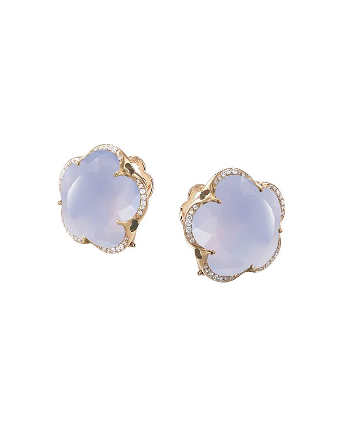 Shop Pasquale Bruni 18k Rose Gold Bon Ton Blue Chalcedony & Diamond Floral Earrings In Blue/rose Gold