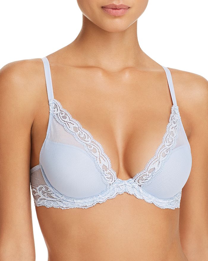 Natori Feathers Contour Plunge Lace-trim Bra 730023 In Skyfall