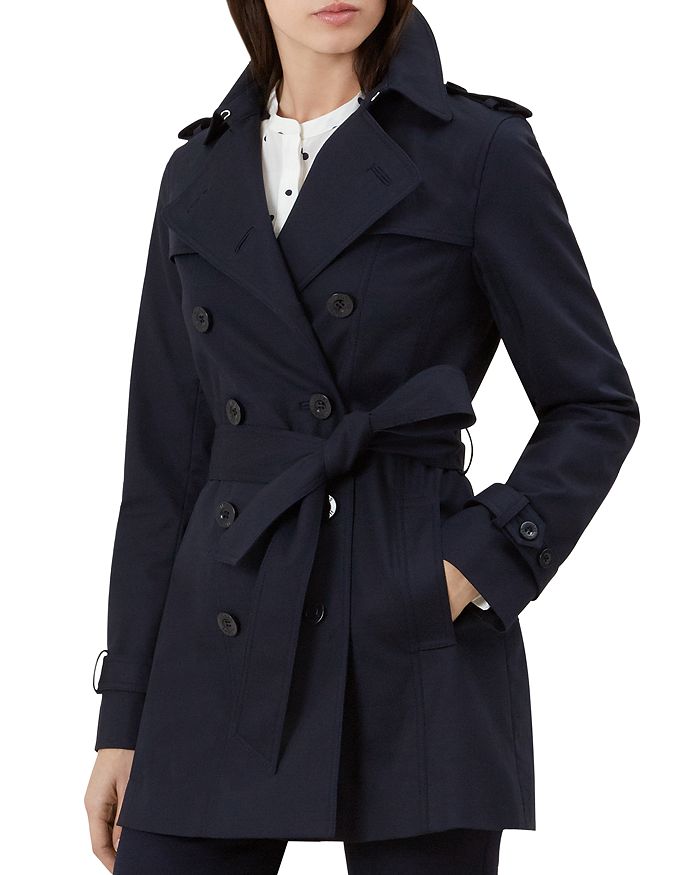 Hobbs navy trench coat top