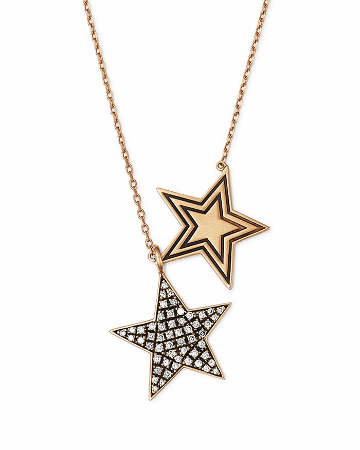 Suel Blackened 18k Yellow Gold Twin Star Diamond Necklace, 27 In White/gold