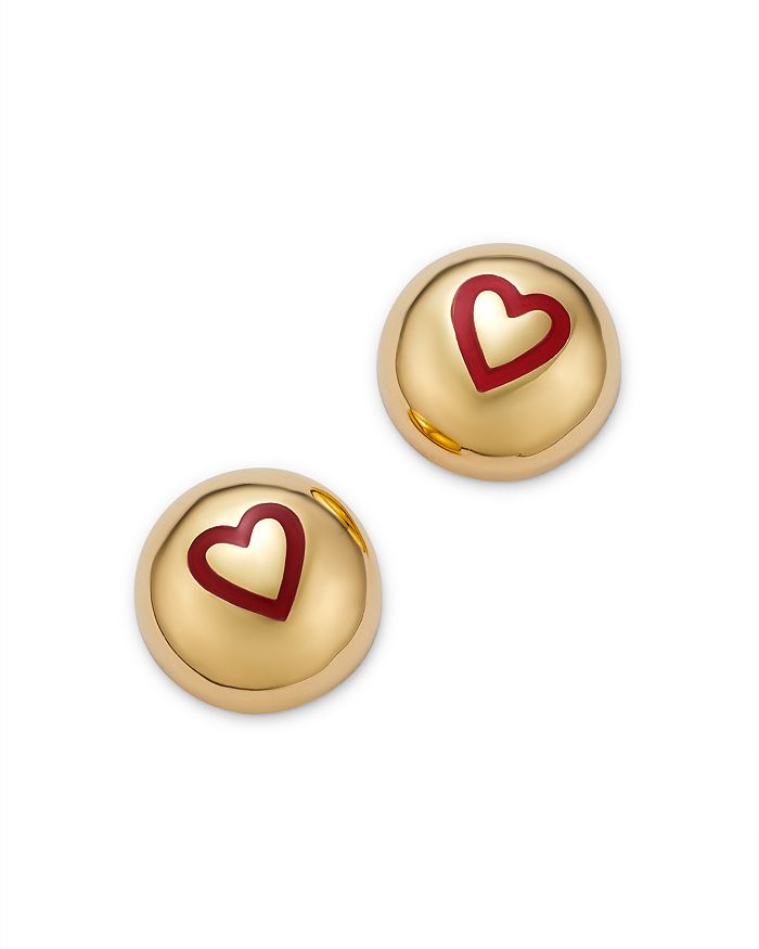 Suel 14k Yellow Gold Domed Heart Earrings In Red/gold