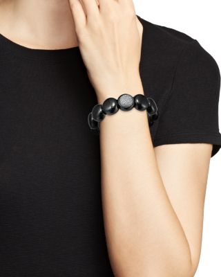 18K White Gold & Black Ceramic Dama Stretch Bracelet with Diamonds 