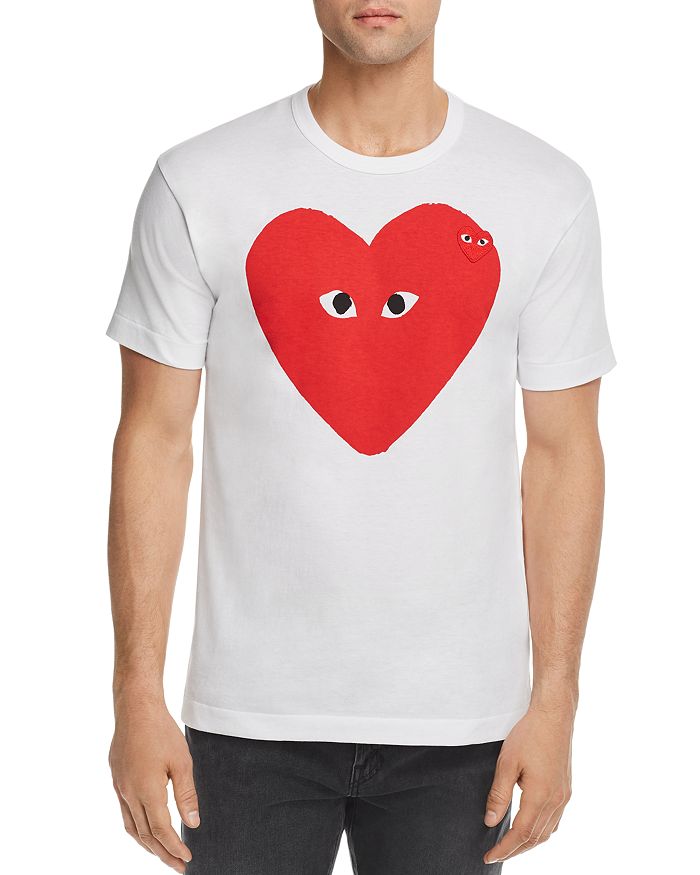 Comme Des Garçons Big Heart Graphic Tee In White