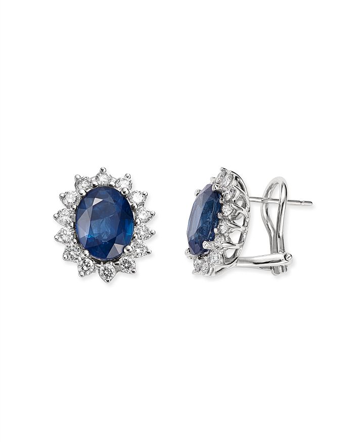 Bloomingdale's Blue Sapphire & Diamond Stud Earrings In 14k White Gold - 100% Exclusive In Blue/white