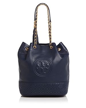 Tory Burch Fleming Leather Bucket Bag - Blue In Royal Navy/gold