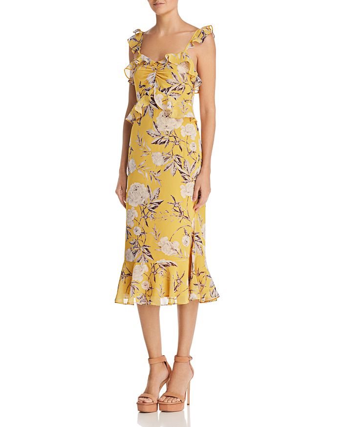 Lucy Paris Marissa Ruffled Floral Midi Dress In Yellow Multi | ModeSens