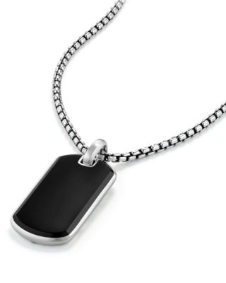 Men's Chevron Tag in Sterling Silver with Black Onyx, 35mm