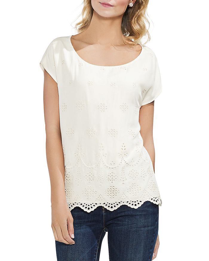 VINCE CAMUTO Scalloped Eyelet Top | Bloomingdale's
