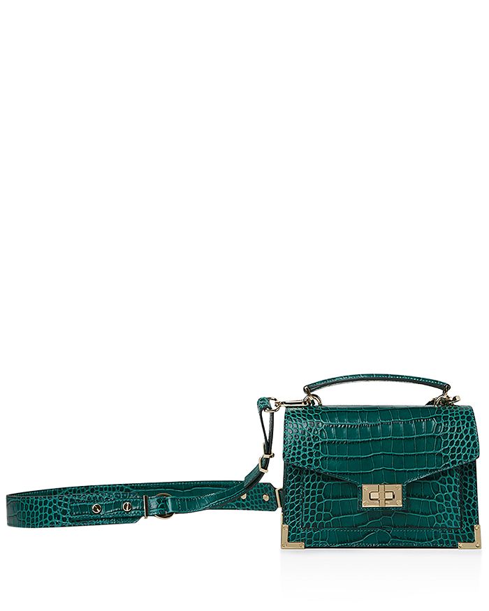 The Kooples Emily Croc-embossed Leather Mini Crossbody In Green