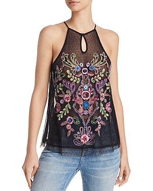 GUESS CASSIA EMBROIDERED MESH TOP,W82P56R74P0