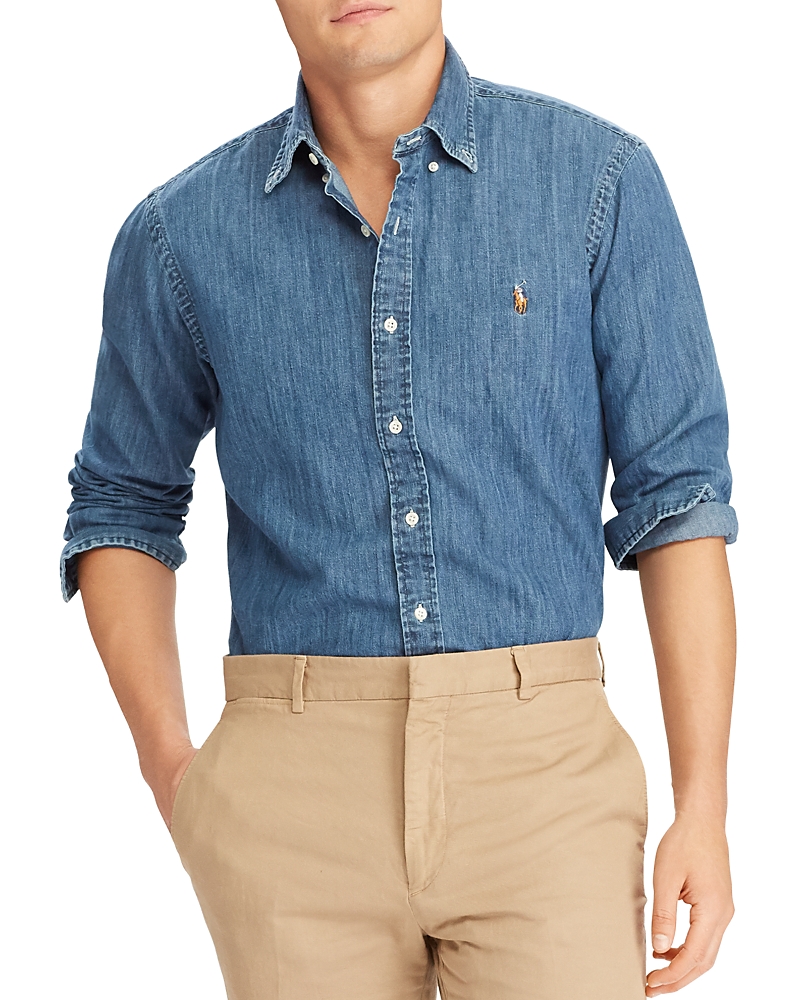 Polo Ralph Lauren Cotton Denim Sport Shirt With Mother-of-pearl Buttons In Blue