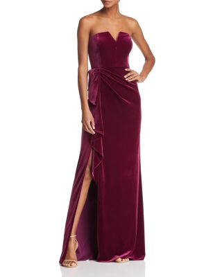 strapless velvet gown