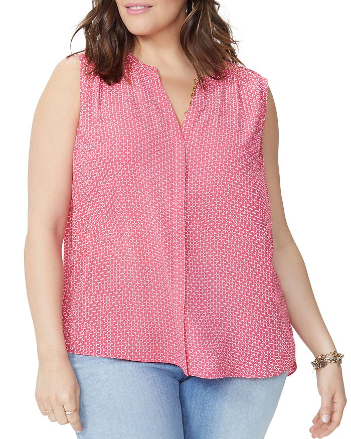 Nydj Plus Pleat-back Blouse In Clover Dots Begonia