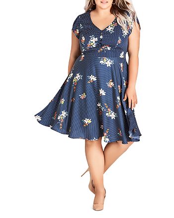 City Chic Plus Sweet Spot Floral Print Fit-and-Flare Dress | Bloomingdale's