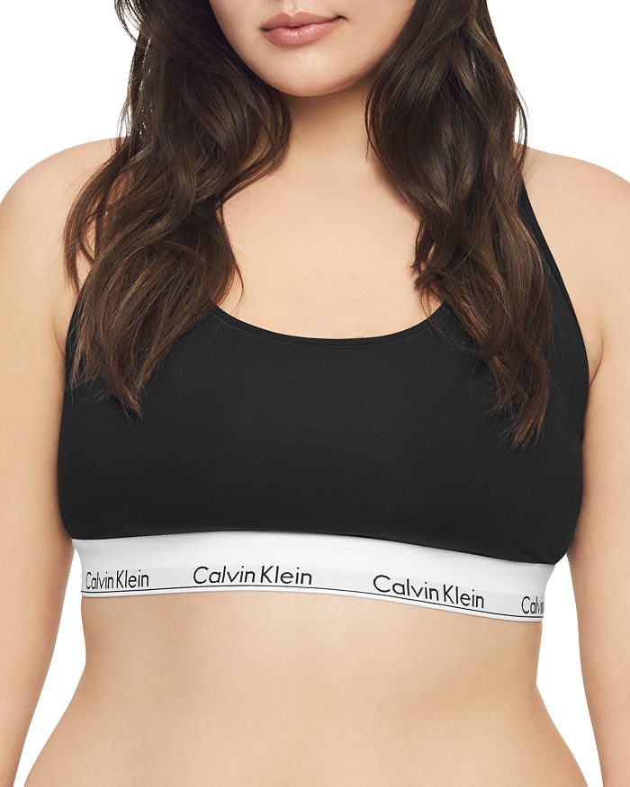 Calvin Klein Plus Modern Cotton Unlined Racerback Bralette In Black/black
