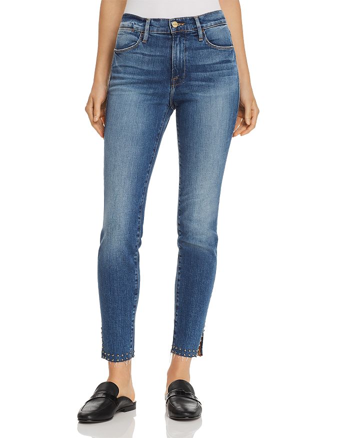 FRAME Le High Skinny Slit Studded Jeans in Hazelwood | Bloomingdale's