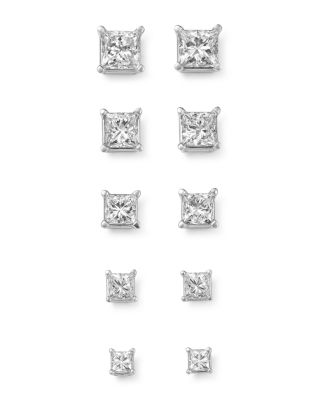 Bloomingdale's Fine Collection - Diamond Princess-Cut Studs in 14K White Gold, 0.25 tcw - 1.50 tcw