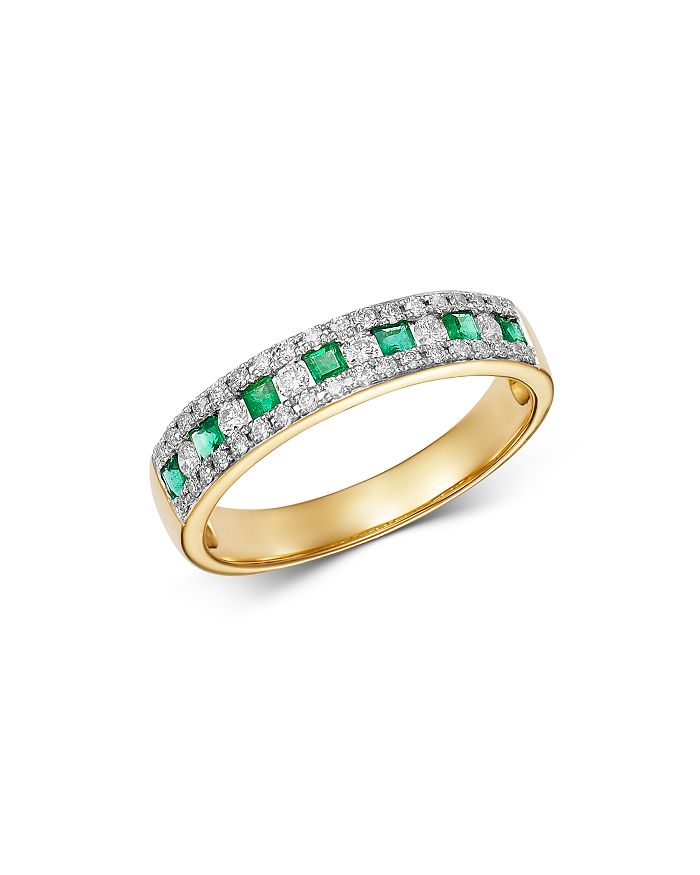 Bloomingdale's Emerald & Diamond Single Band Ring In 14k Yellow Gold - 100% Exclusive In Green/gold