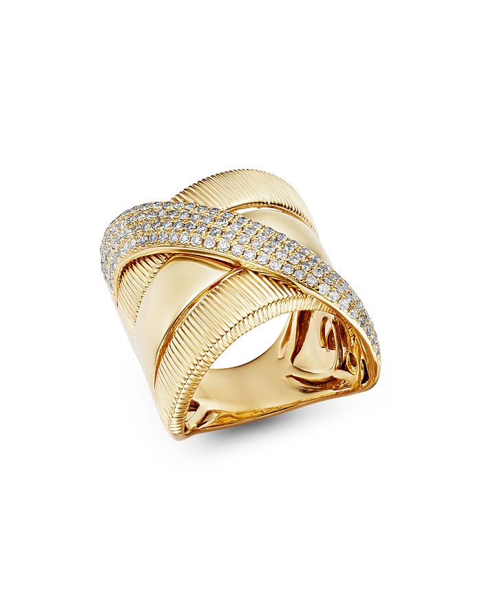 Bloomingdale's Diamond Crossover Statement Ring In 14k Yellow Gold, 0.75 Ct. T.w. - 100% Exclusive In White/gold