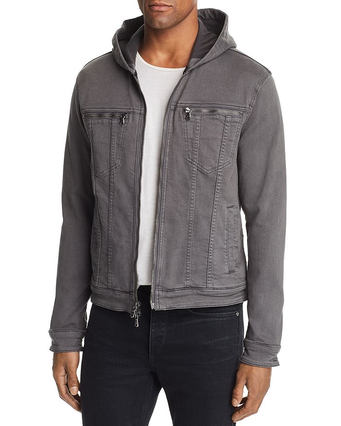 Shop John Varvatos Star Usa Hooded Zip-front Knit Jacket In Shark Gray