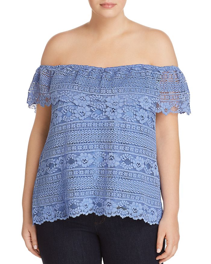 City Chic Plus Summer Frill Lace Top In Ivory
