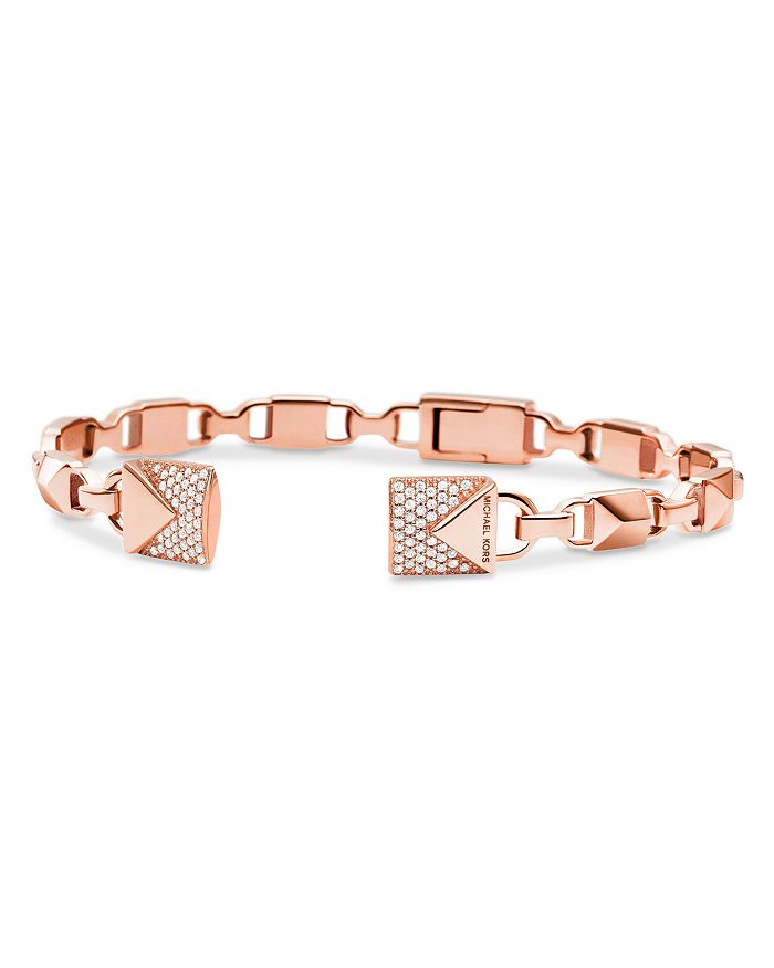 Michael Kors Mercer Link Semi-precious Sterling Silver Center Back Hinged Cuff In 14k Gold-plated Sterling Silver In Rose Gold