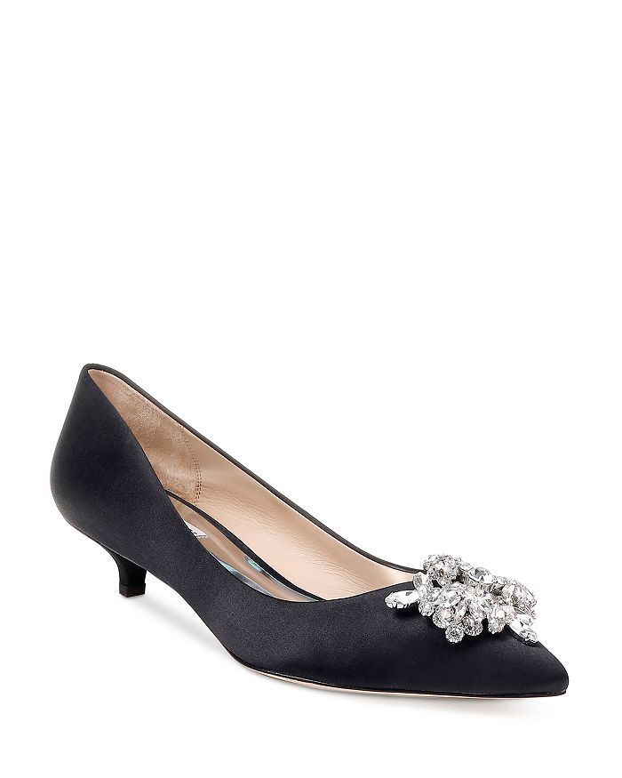 Badgley Mischka Women s Vail Pointed Toe Satin Kitten Heel Pumps