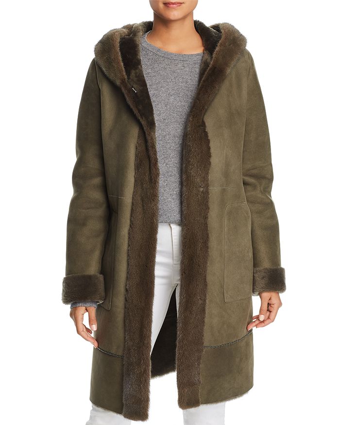 Maximilian Furs Lamb Shearling Coat with Mink Fur Hood - 100% Exclusive ...