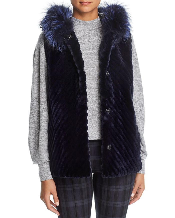Maximilian Furs Reversible Sheared Beaver Fur & Leather Vest With Fox Fur Trim - 100% Exclusive In Navy