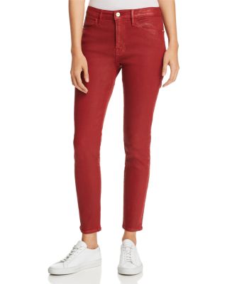 red coated skinny jeans