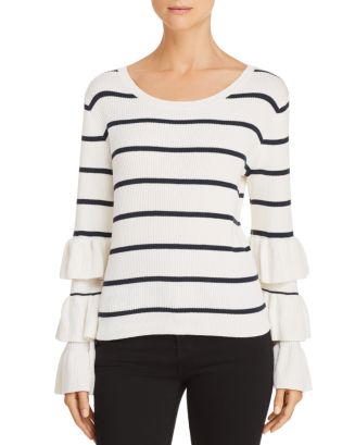 CHASER Ruffle-Sleeve Striped Sweater | Bloomingdale's