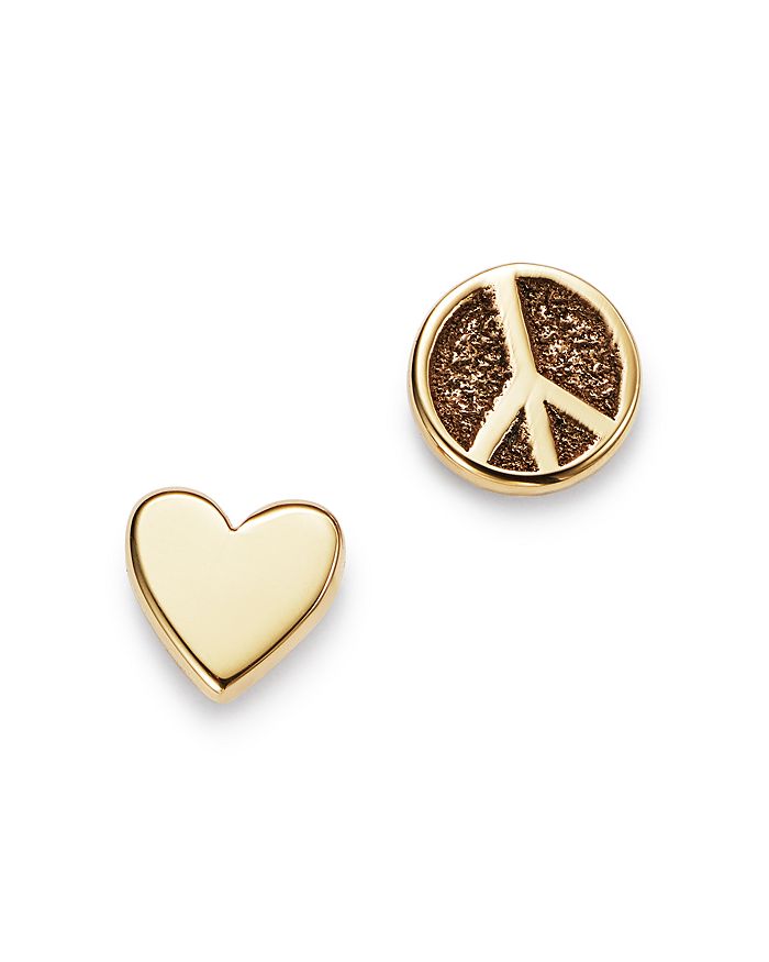 Zoë Chicco 14k Yellow Gold Itty Bitty Peace Sign & Heart Mixed Stud Earrings