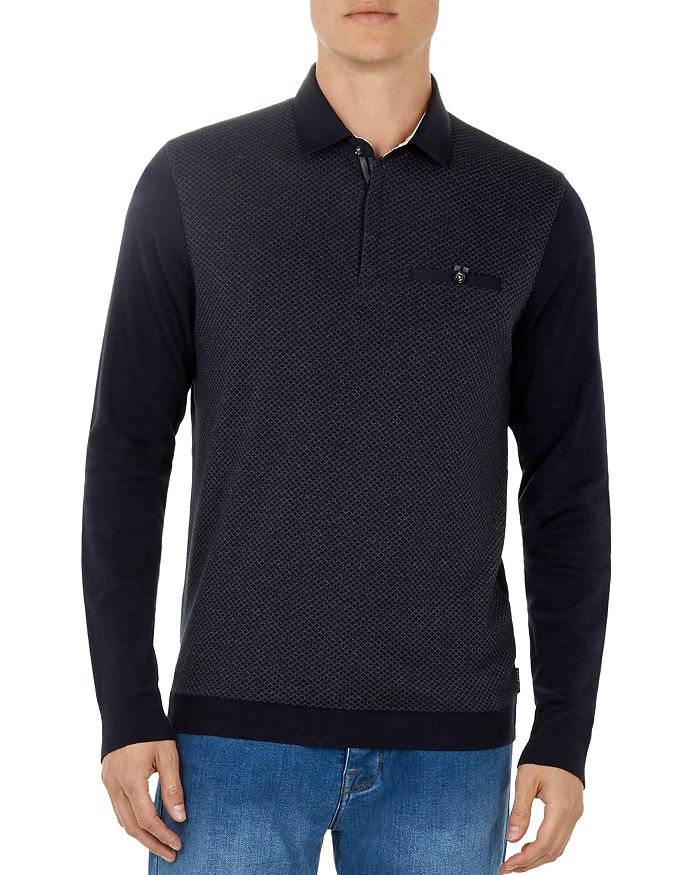 Ted Baker Friend Diamond-Textured Long-Sleeve Polo Shirt | Bloomingdale's