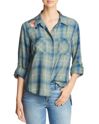Billy T Embroidered & Studded Plaid Shirt | Bloomingdale's