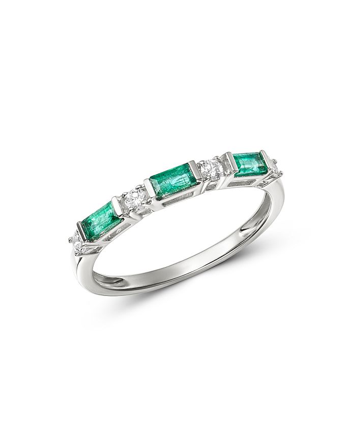 Bloomingdale's Diamond & Emerald Stacking Ring In 14k White Gold - 100% Exclusive In Green/white