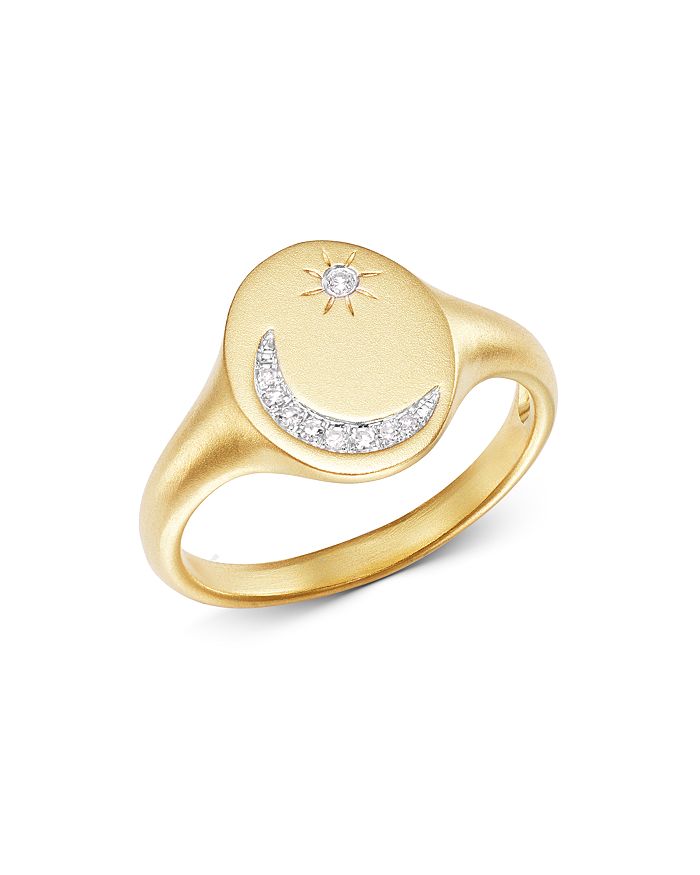 Meira T 14k Yellow Gold Pave Diamond Moon & Star Signet Ring In White/gold