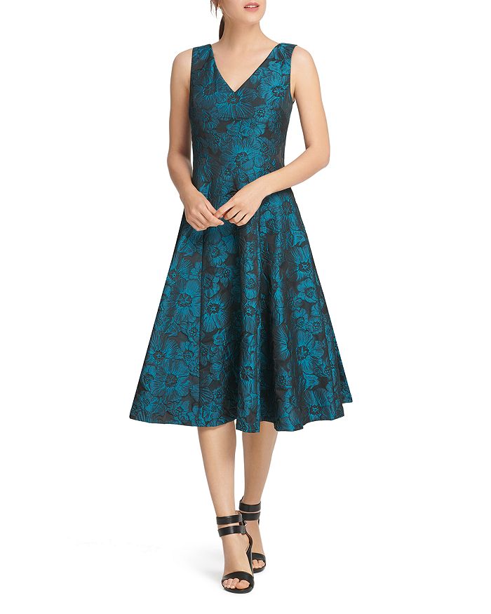 Donna Karan Jacquard Sleeveless Fit-and-Flare Dress | Bloomingdale's