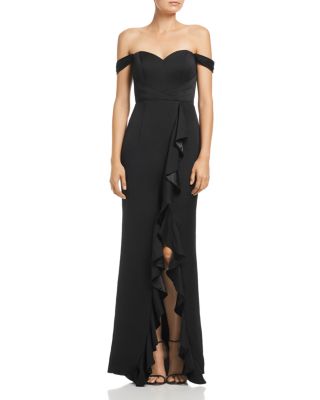 Bariano Edie Satin Ruffle Front Gown Bloomingdale's