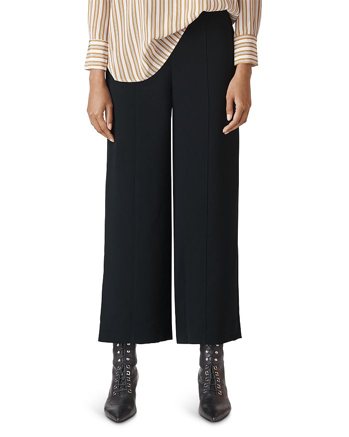 Whistles Seamed Cropped Wide-leg Pants In Black