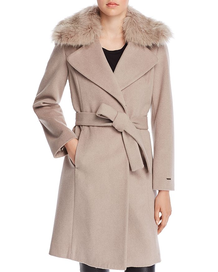 T Tahari Fiona Faux Fur Trim Wrap Coat | Bloomingdale's