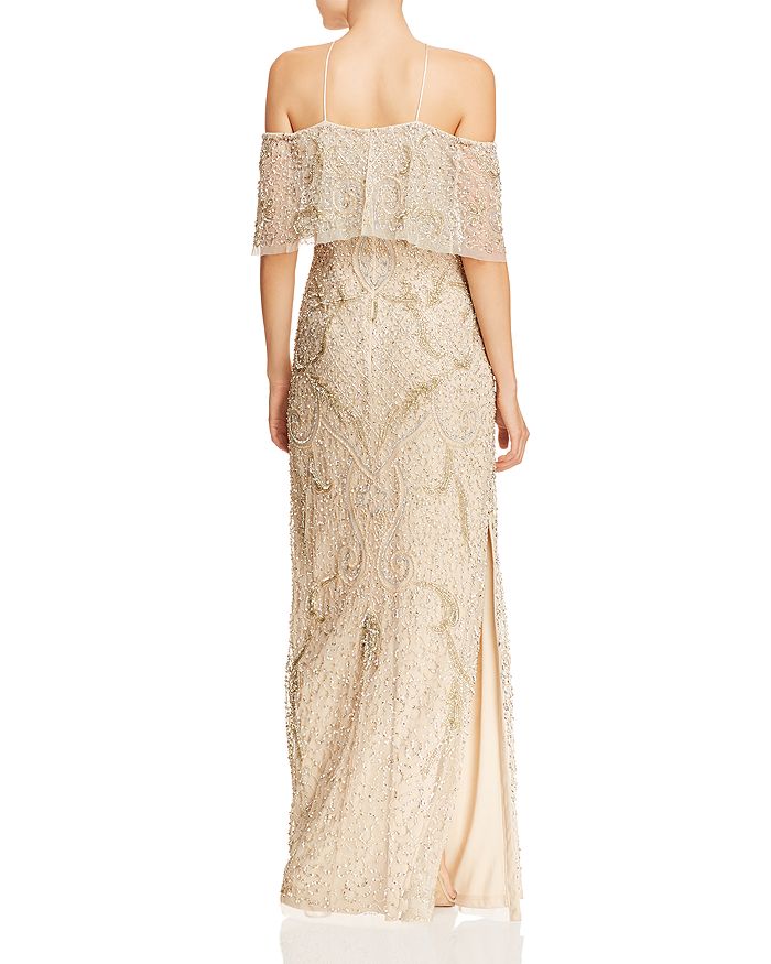 Shop Aidan Mattox Cold-shoulder Beaded Gown - 100% Exclusive In Light Gold