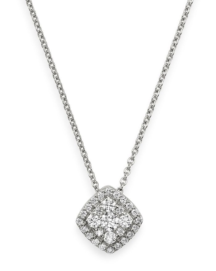 Bloomingdale's Diamond Side Square Halo Pendant Necklace In 14k White Gold, 0.3 Ct. T.w. - 100% Exclusive
