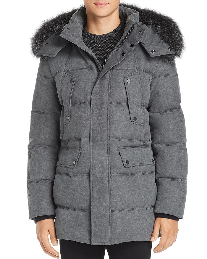 Andrew Marc Men's Rockland Down Parka With Fur Trim In Gray