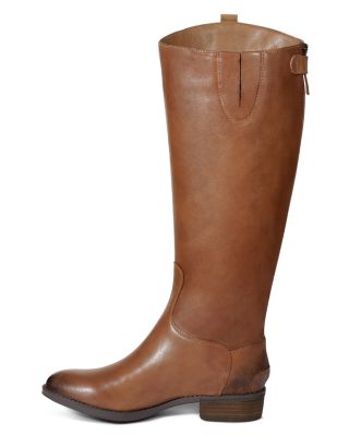 Women's Wide Calf Penny Round Toe Leather Low-Heel Riding Boots