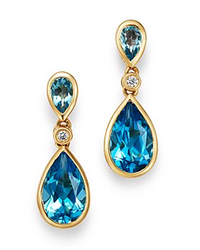 Bloomingdale's - Blue Topaz & Diamond Teardrop Drop Earrings in 14K Yellow Gold - 100% Exclusive