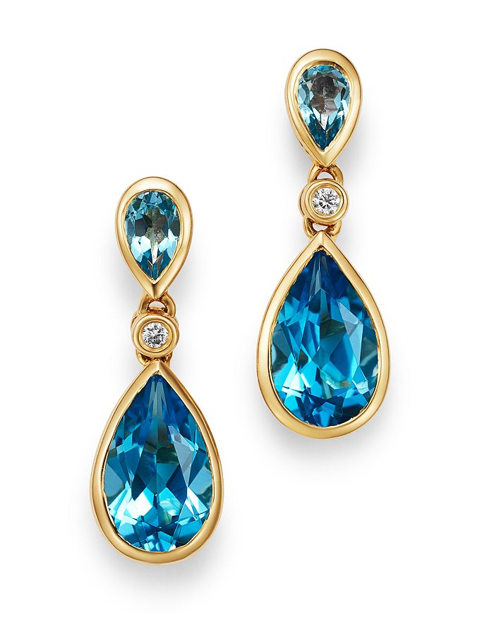 Bloomingdale's Blue Topaz & Diamond Teardrop Drop Earrings In 14k Yellow Gold - 100% Exclusive In Blue/gold