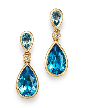 Bloomingdale's Blue Topaz & Diamond Teardrop Drop Earrings in 14K Yellow Gold - 100% Exclusive