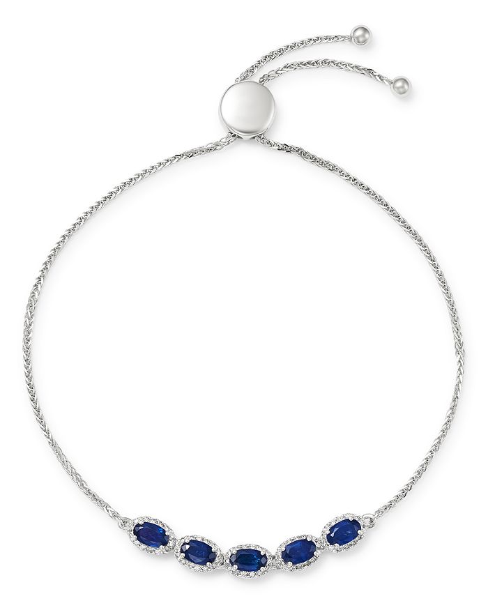 Bloomingdale's Blue Sapphire & Diamond Bolo Bracelet In 14k White Gold - 100% Exclusive In Blue/white