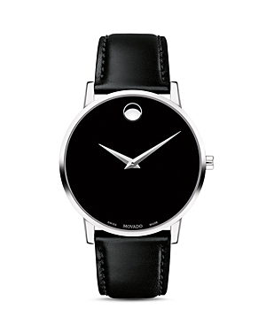 Photos - Wrist Watch Movado Museum Classic Black Leather Strap Watch, 40mm 0607269 