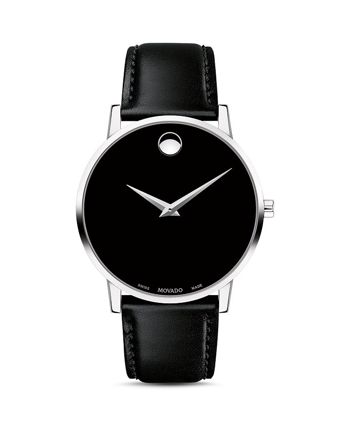 Shop Movado Museum Classic Black Leather Strap Watch, 40mm